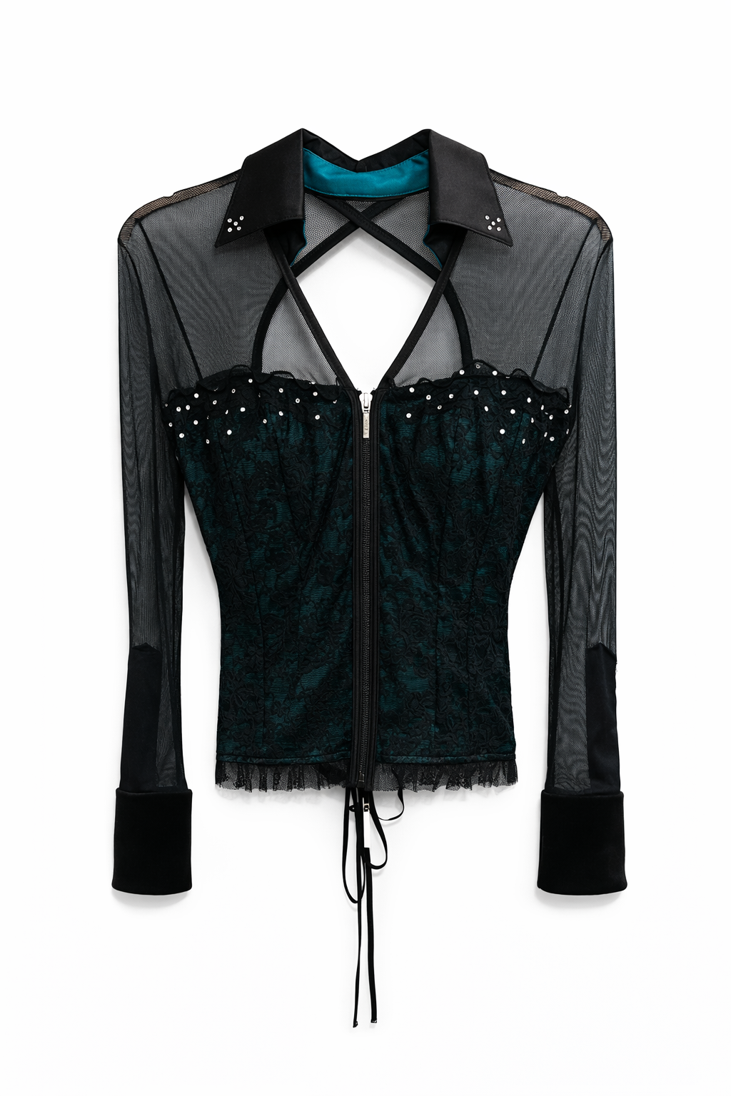 Deadstock corset blouse with mesh sleeves