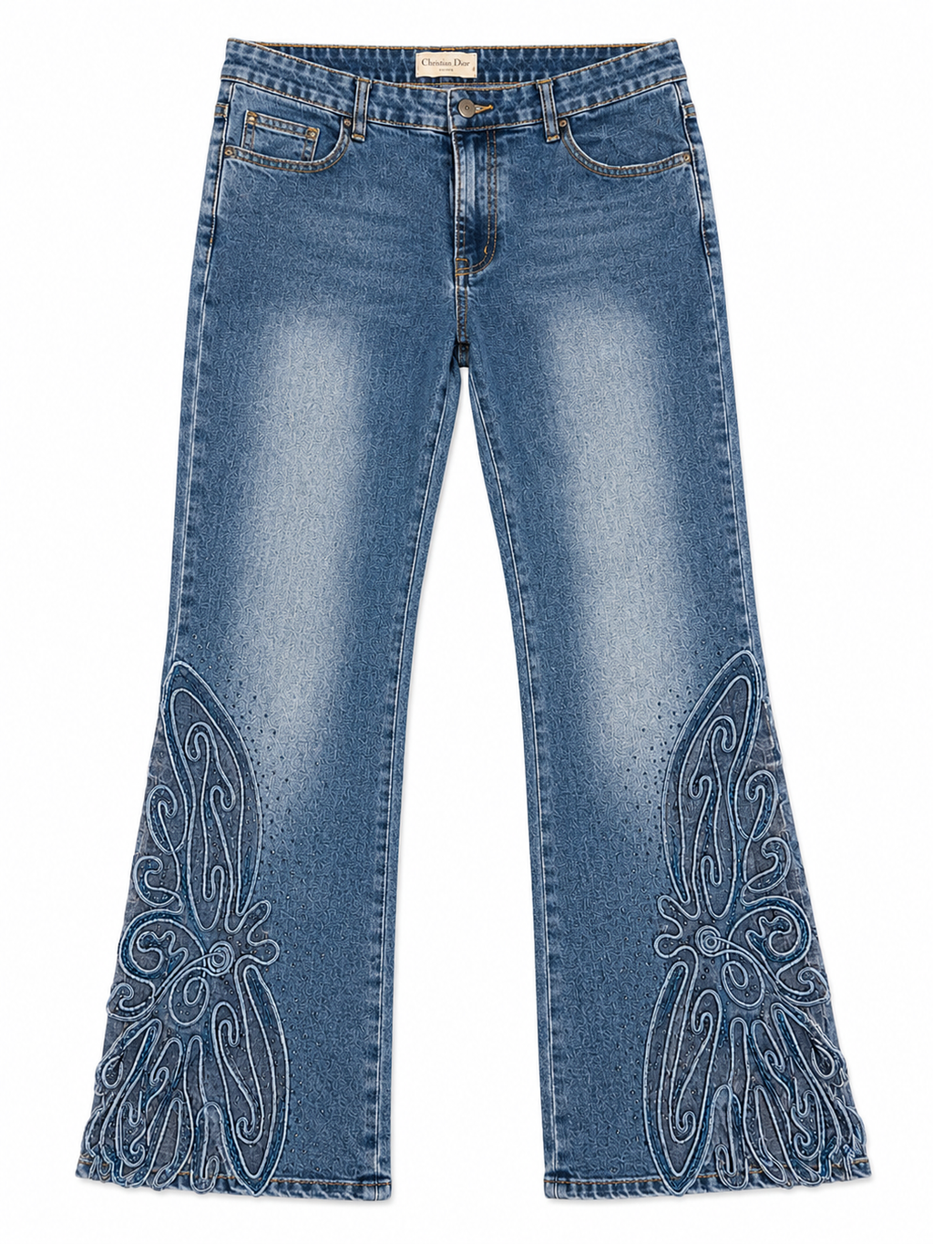 Deadstock jeans with rhinestones & lace detail