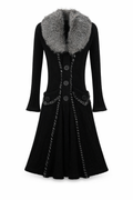 Knitted woolen fitted maxi gardigan with fur collar