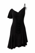 Asymmetrical dress with feathers