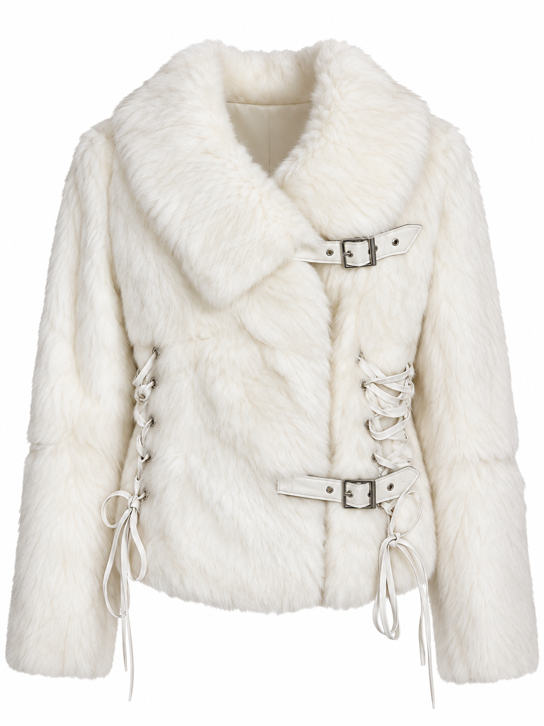 Vintage real fur jacket with leather corset details