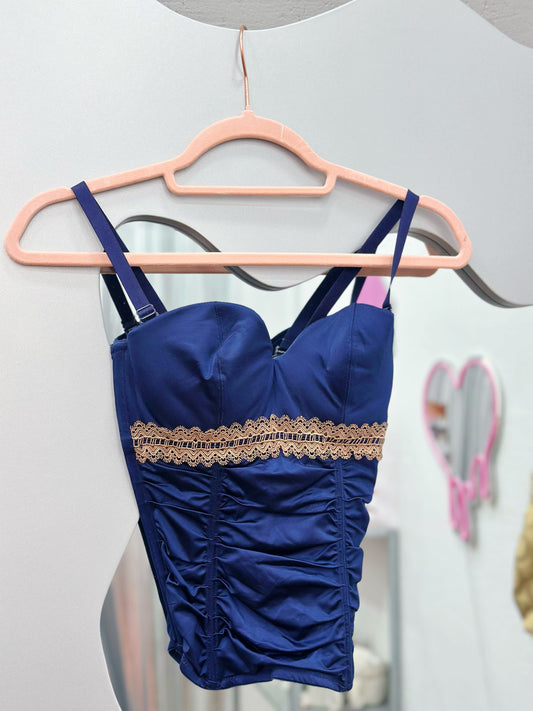 Blue corset with gold detail