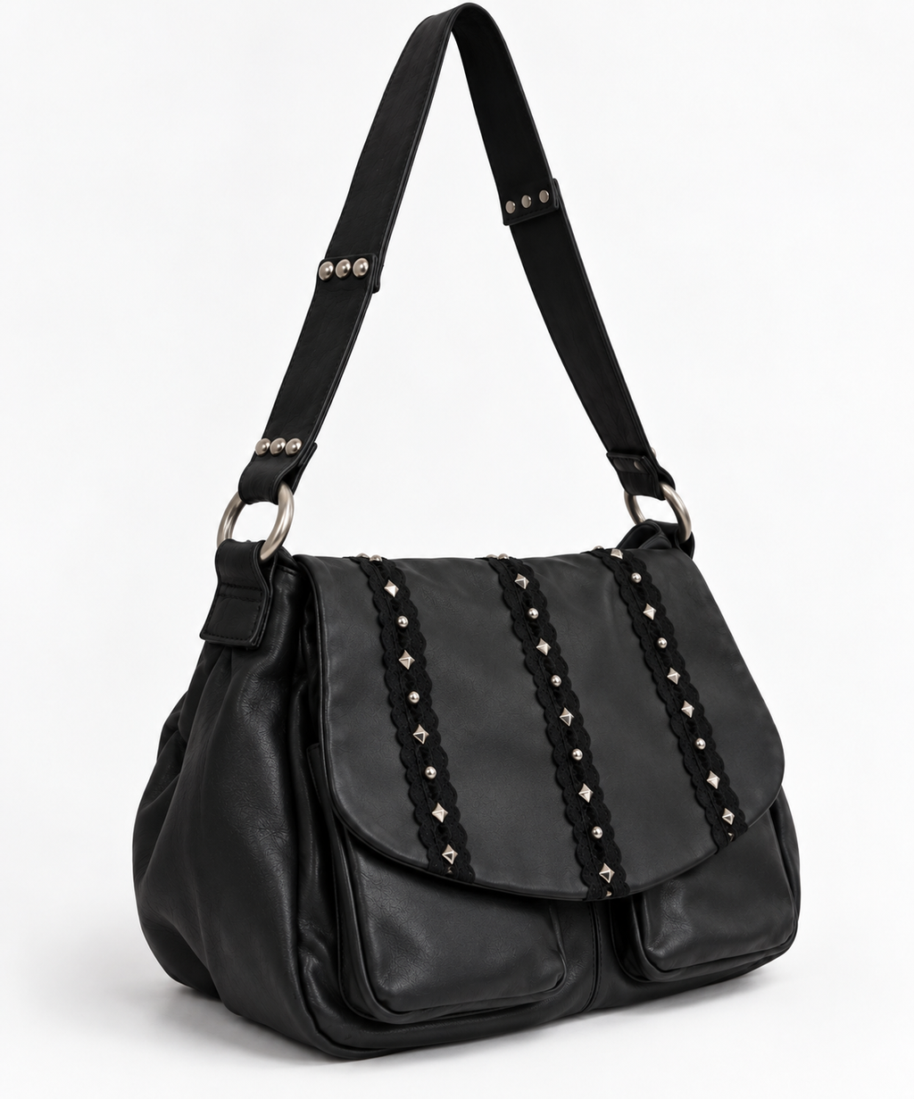 Real leather shoulder bag with patchwork detail