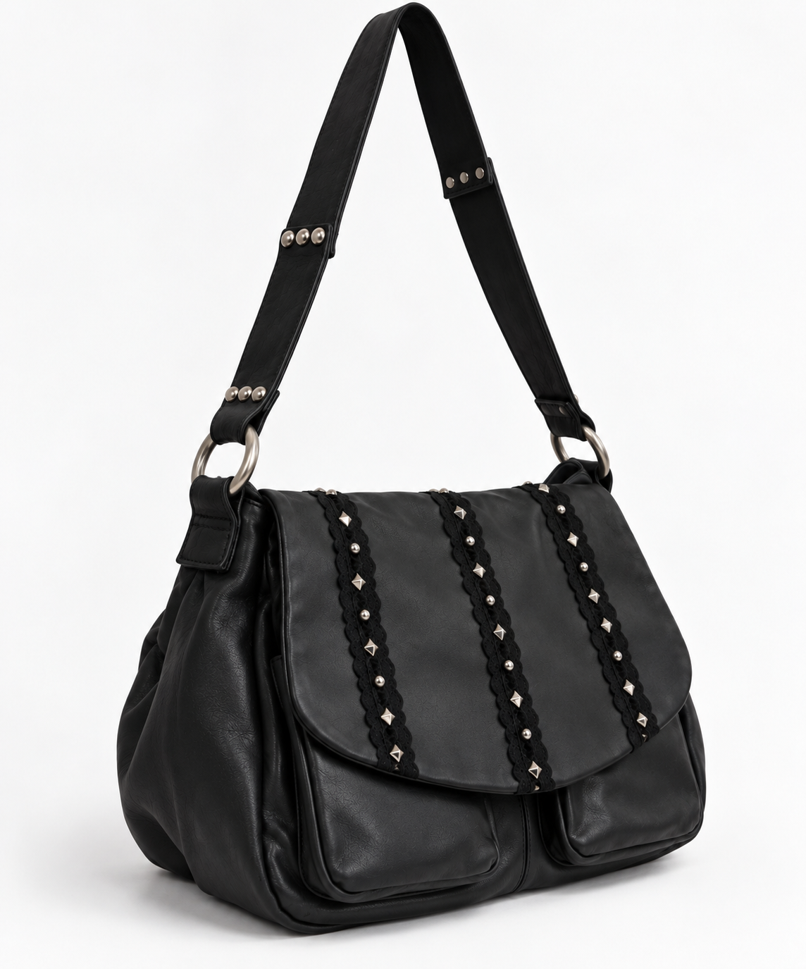 Real leather shoulder bag with patchwork detail