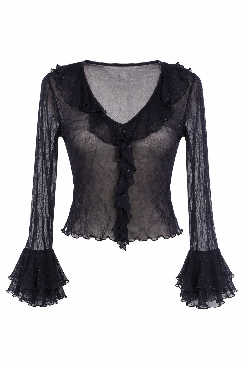 Shimmery mesh top with ruffles