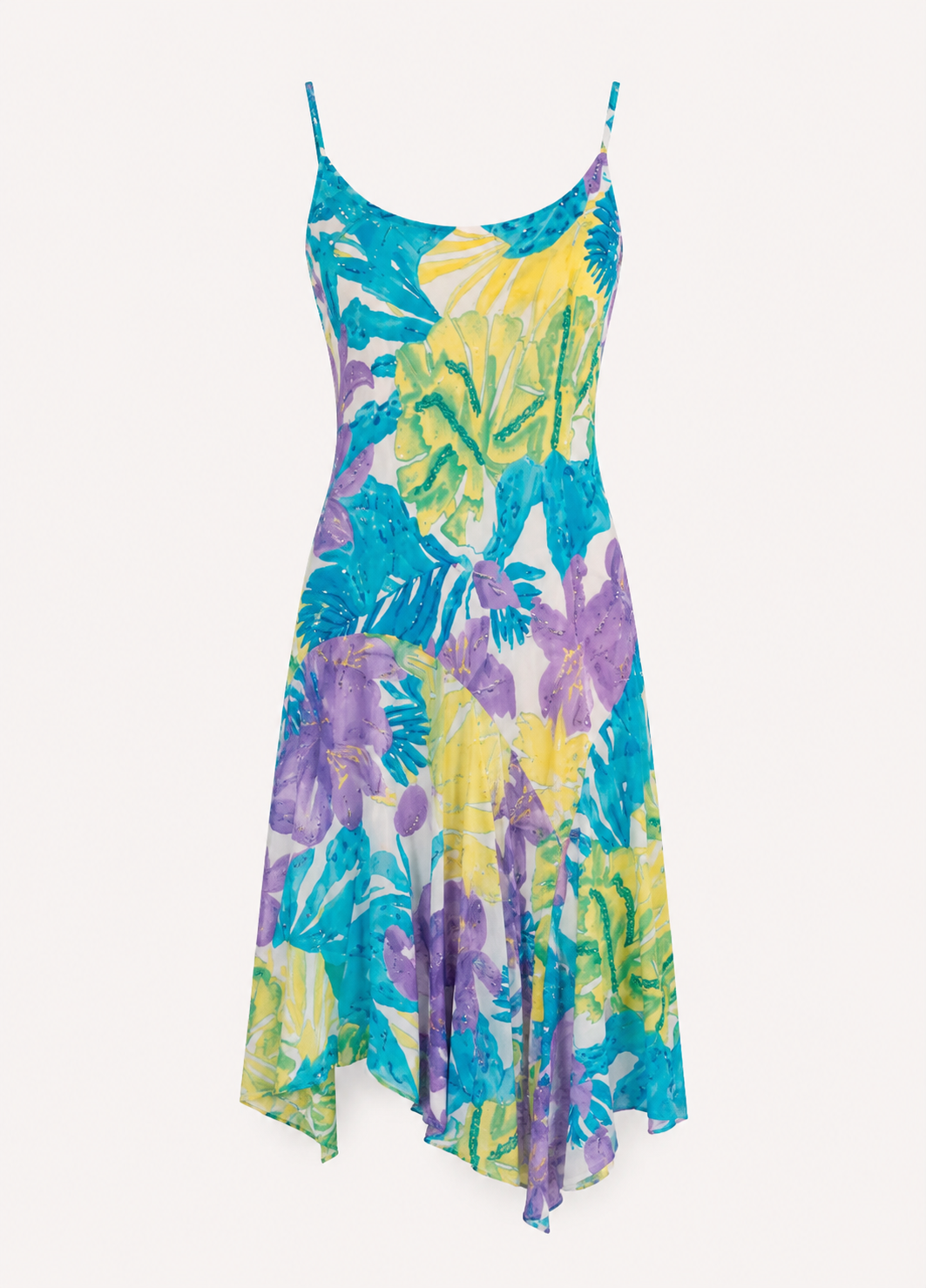 Silk midi asymmetrical dress with beadings