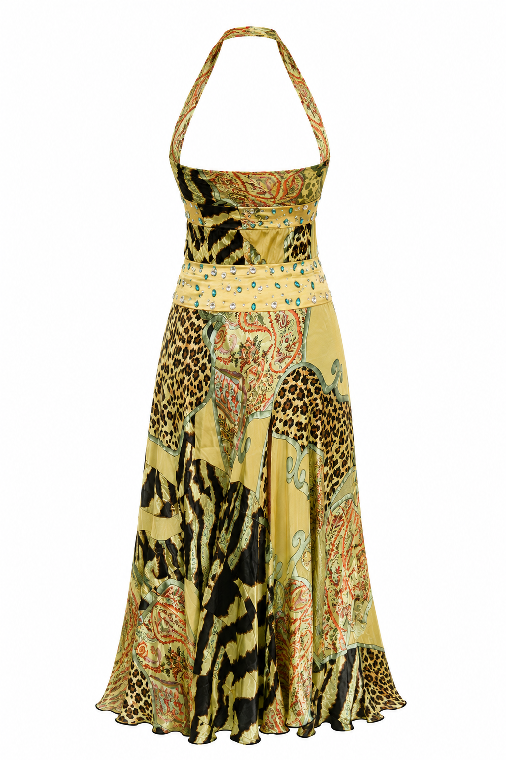 Y2K backless halter neck satin dress with beadings
