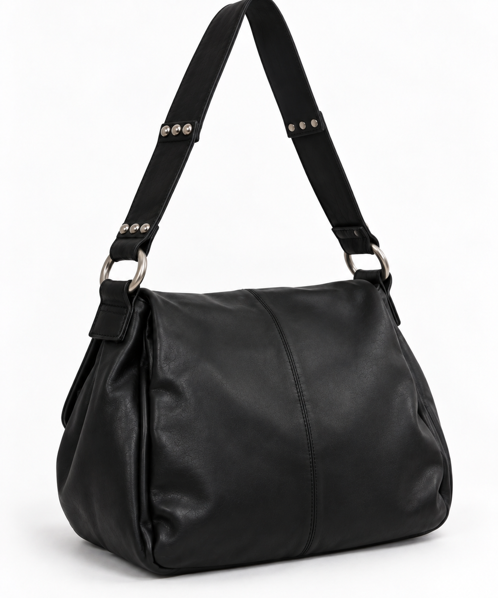 Real leather shoulder bag with patchwork detail