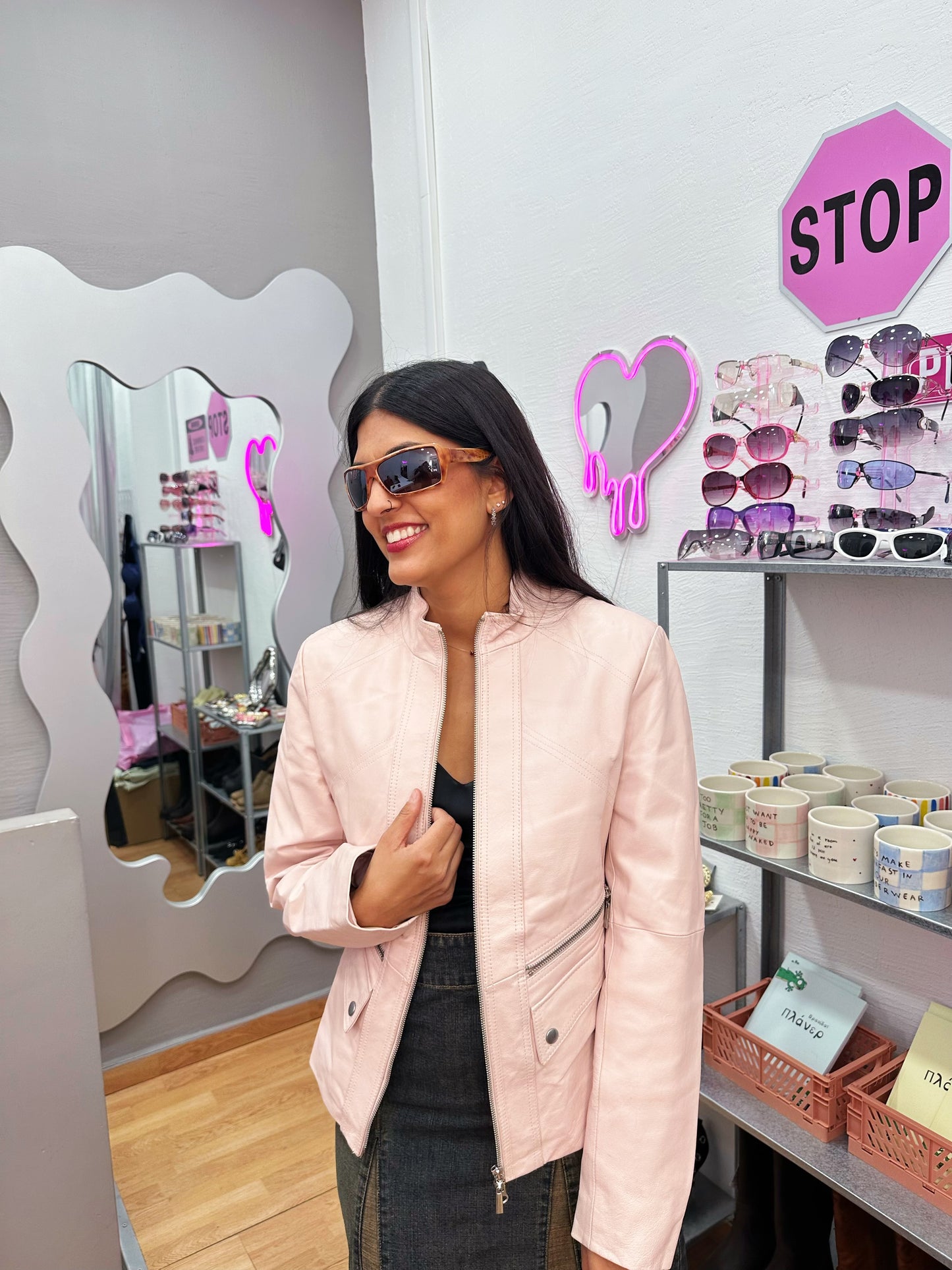 Baby pink leather jacket