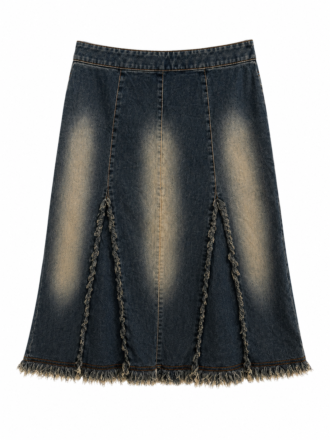 Denim midi skirt with lace patchwork