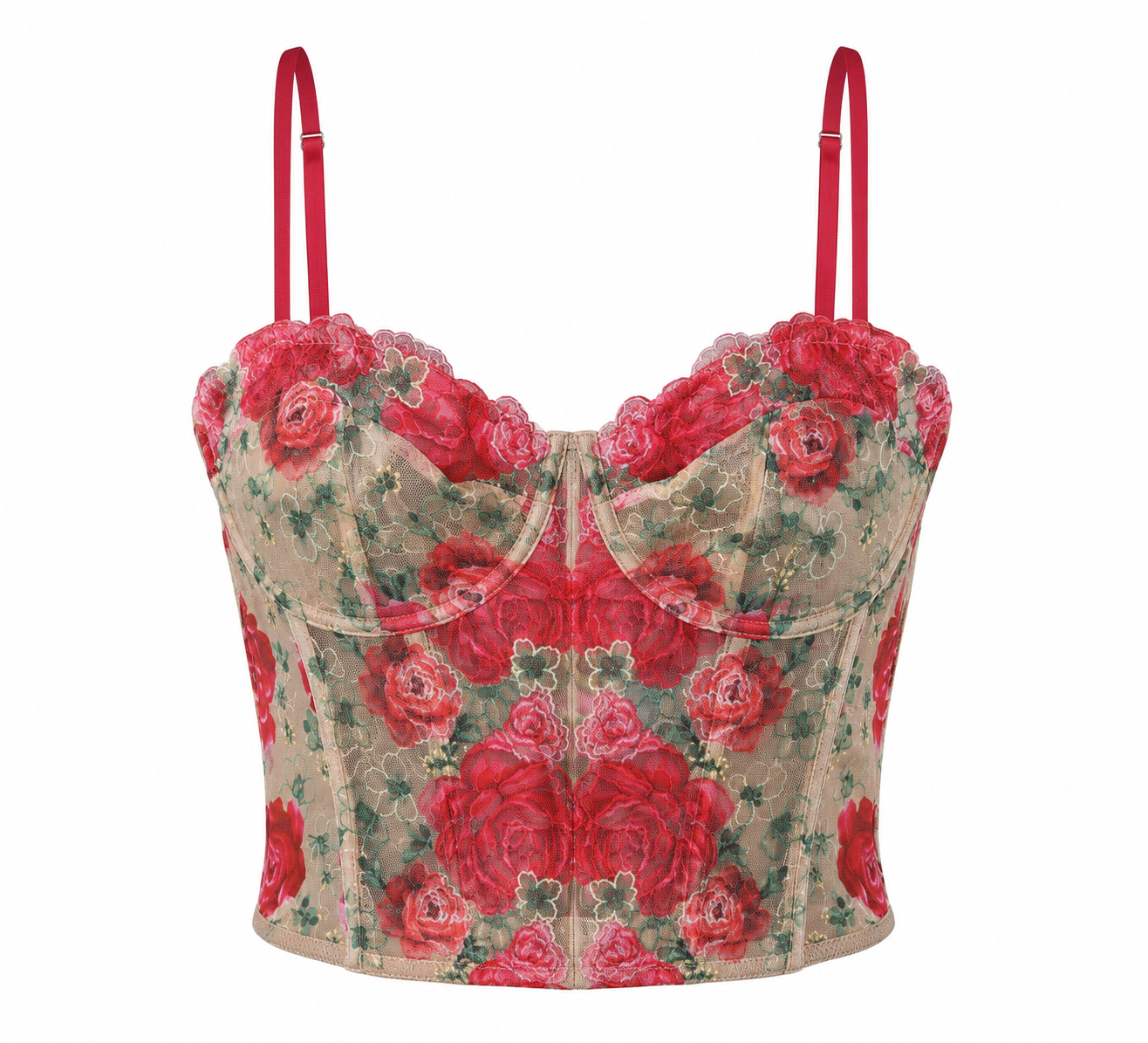 Victoria's Secret Red Embroidered Illuminating Blooms Corset Bra Top