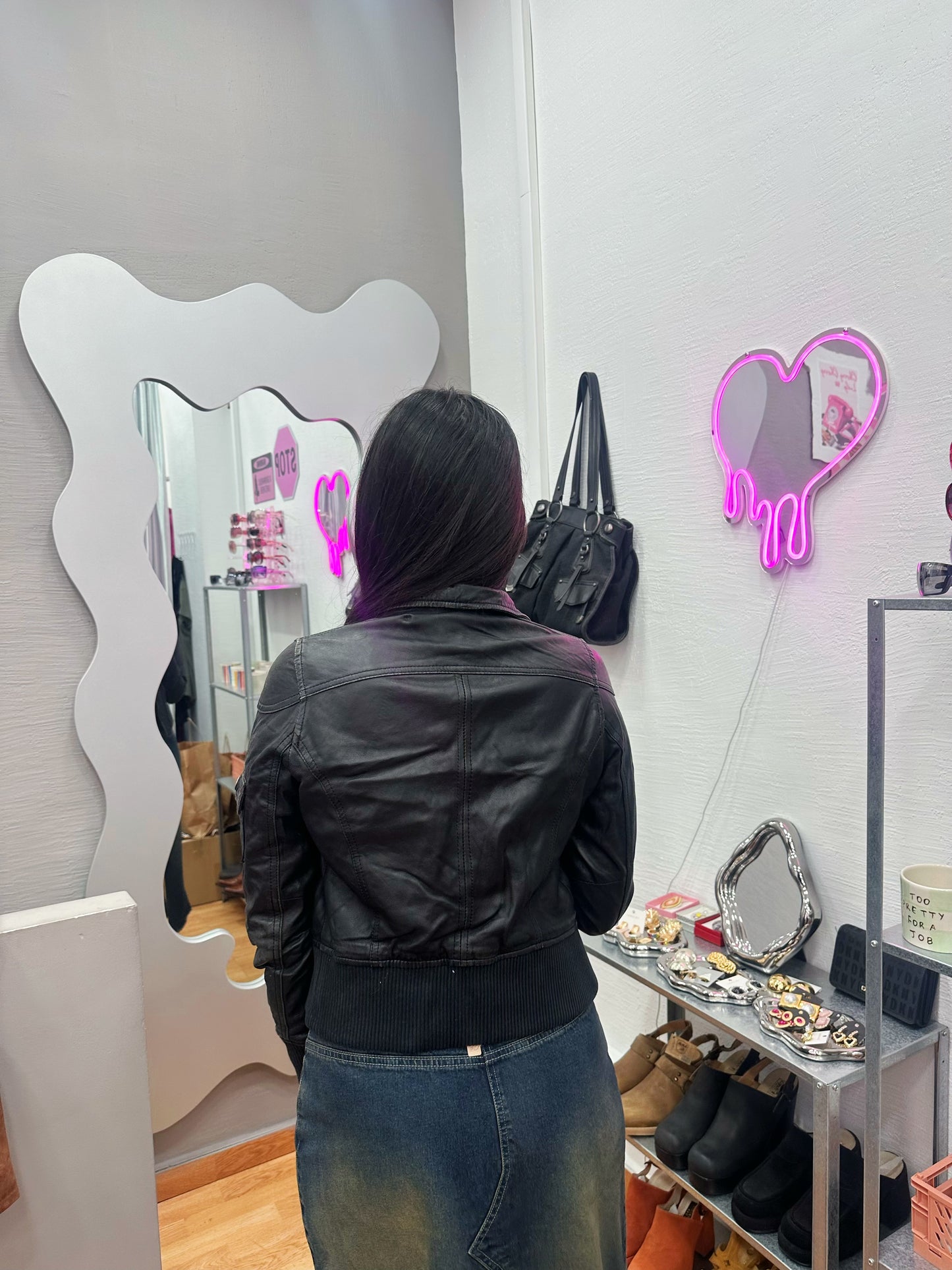 Leather biker bomber jacket