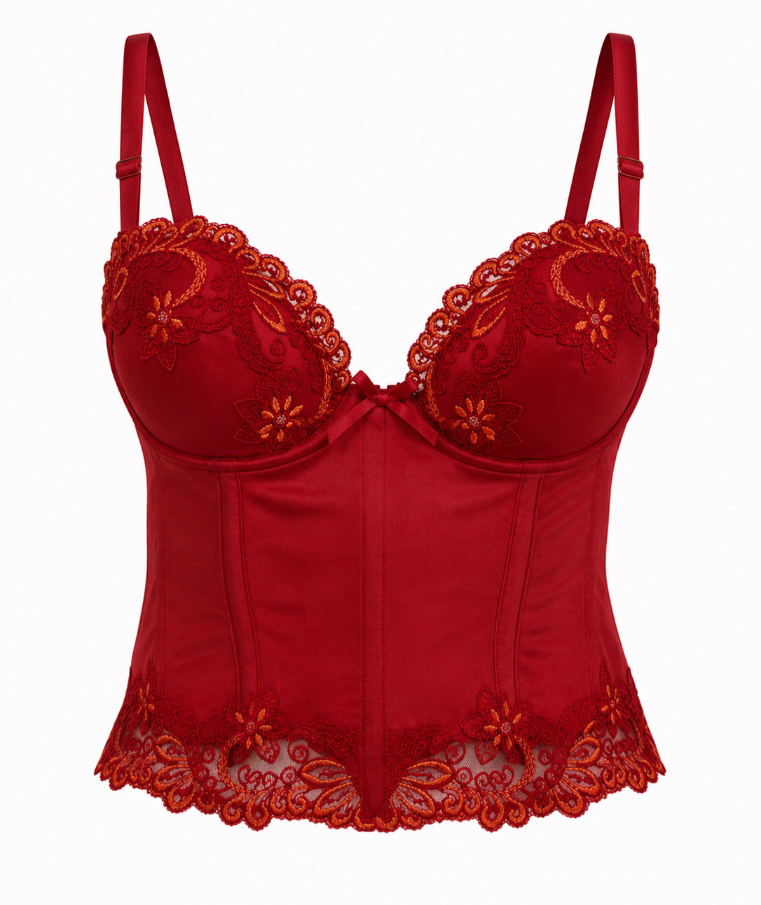 Red embroidered bustier