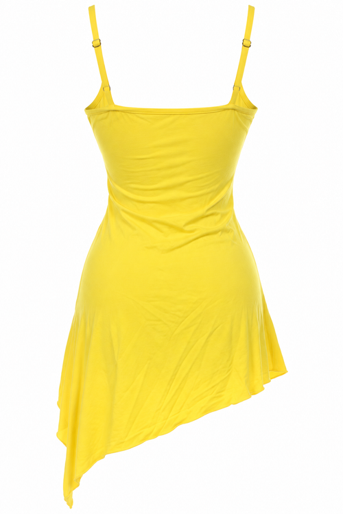Asymmetrical mini yellow beaded dress