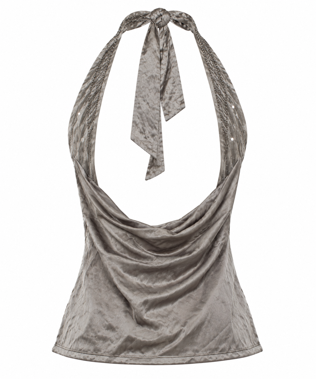 Satin halter neck embellished blouse