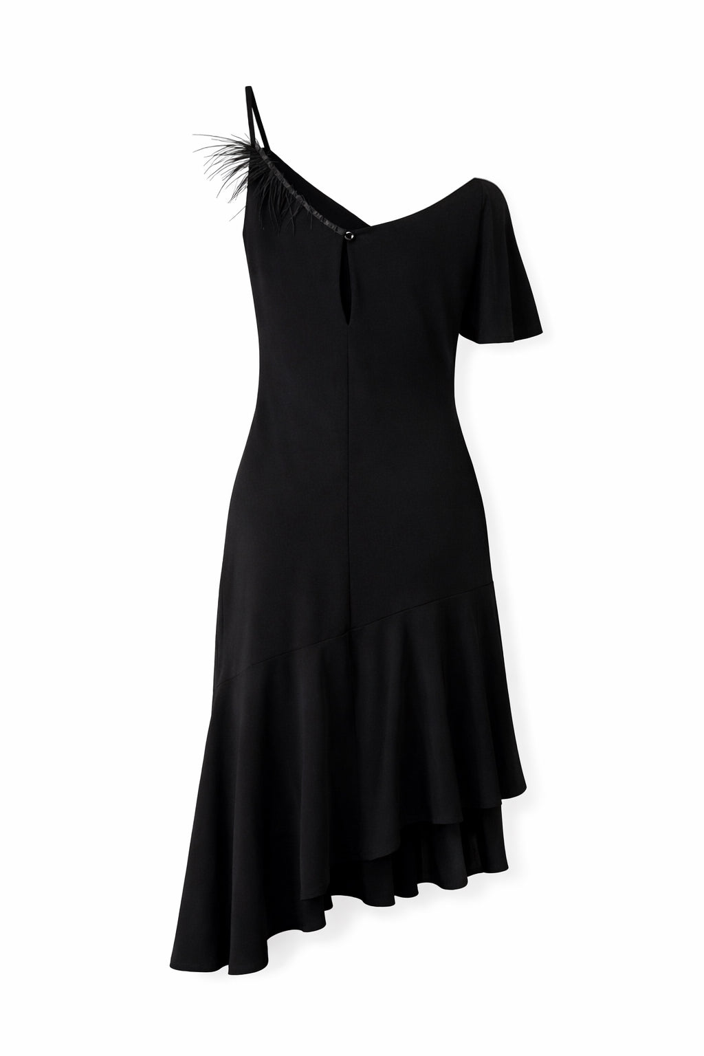 Asymmetrical dress with feathers