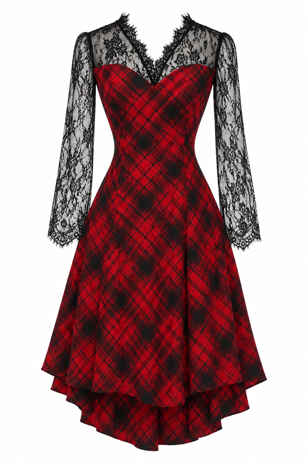 Vintage tartan dress with lace
