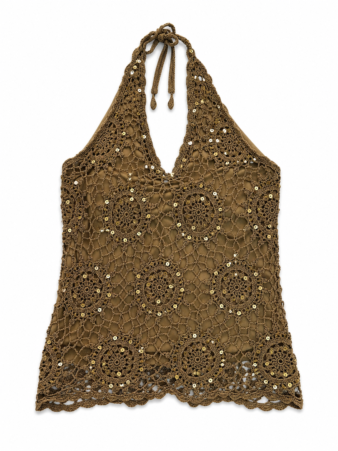 Vintage beaded crochet halter neck top