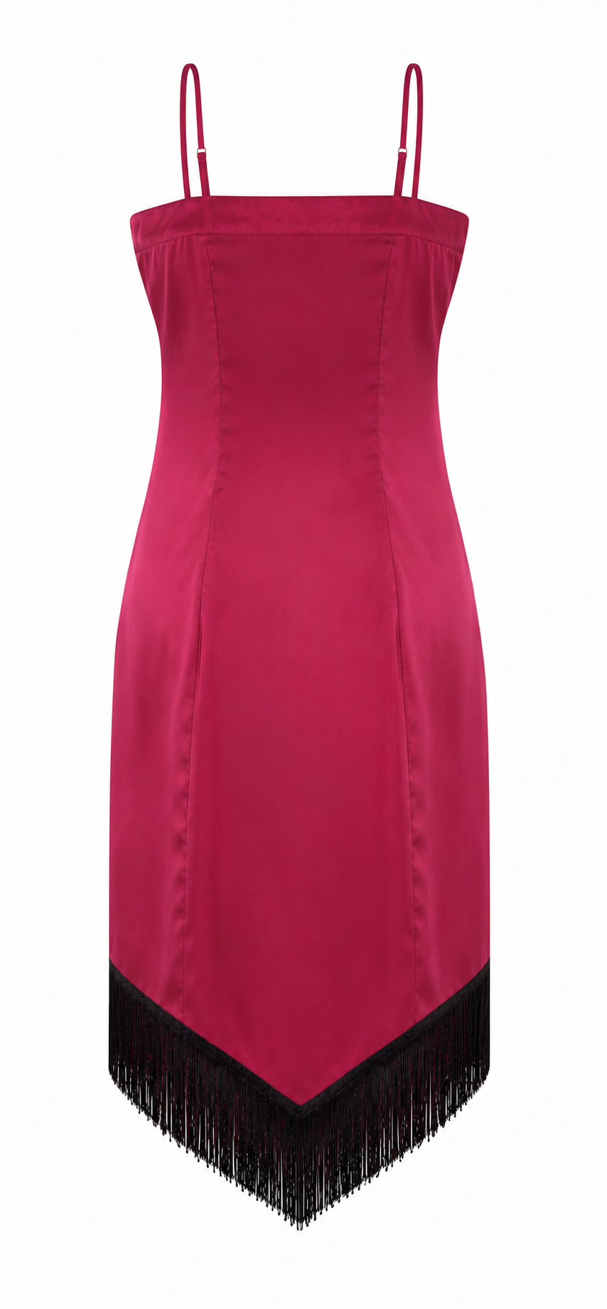 Plum red dress with fringes and big embroidery
