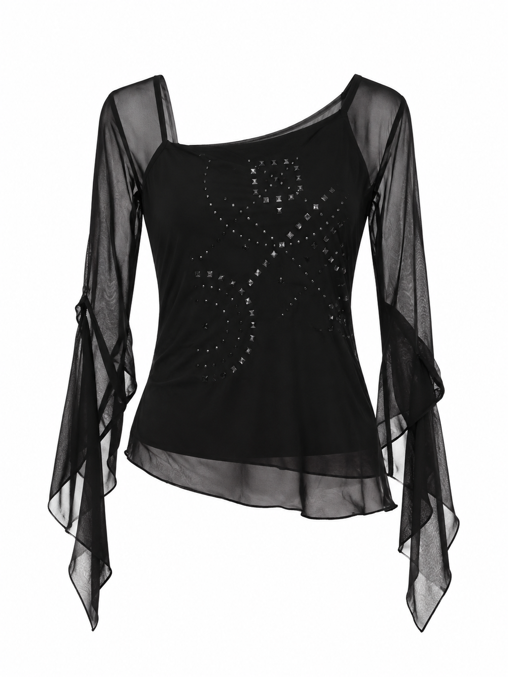 Black top with mesh sleeves