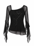 Black top with mesh sleeves