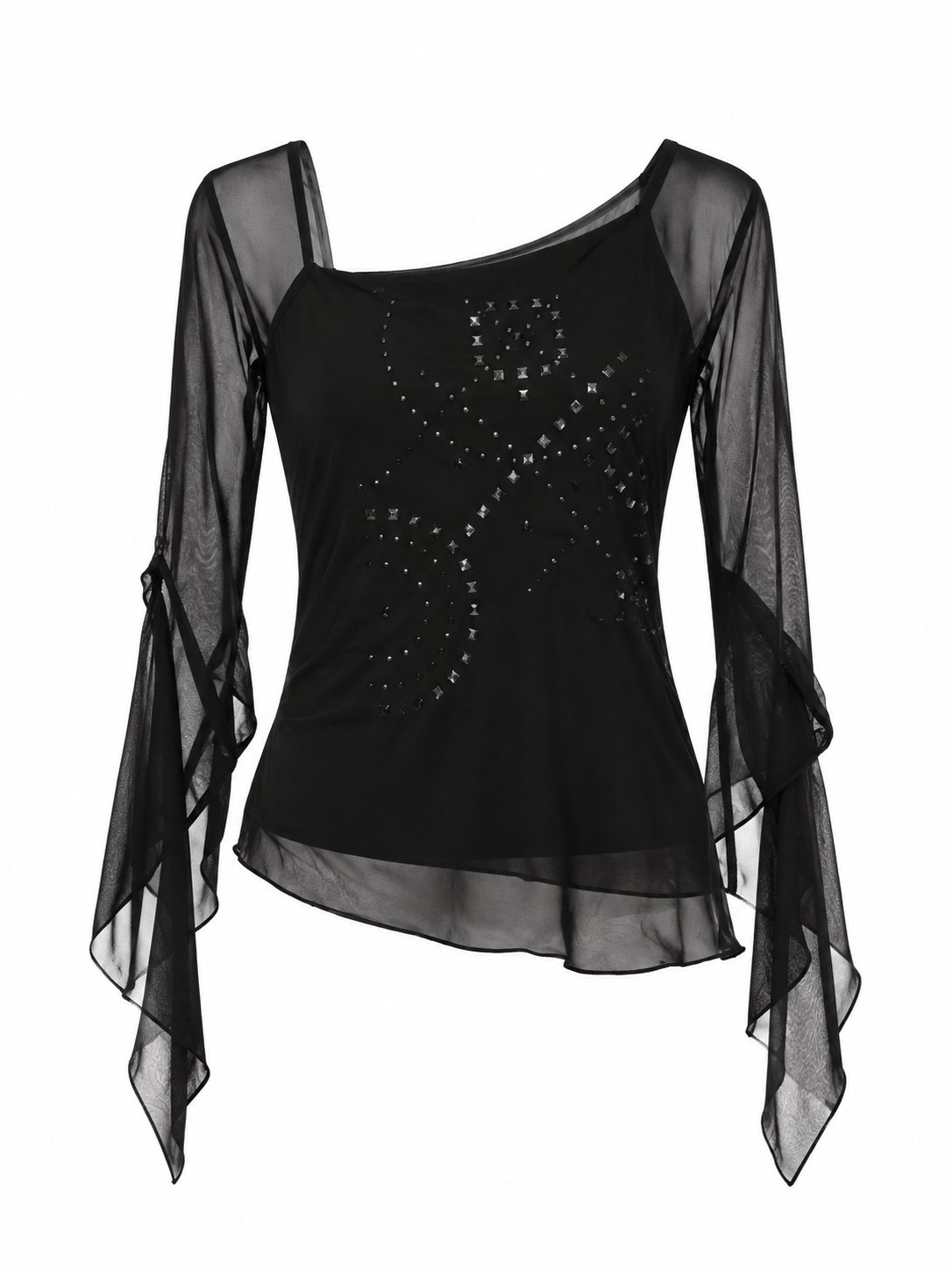 Black top with mesh sleeves