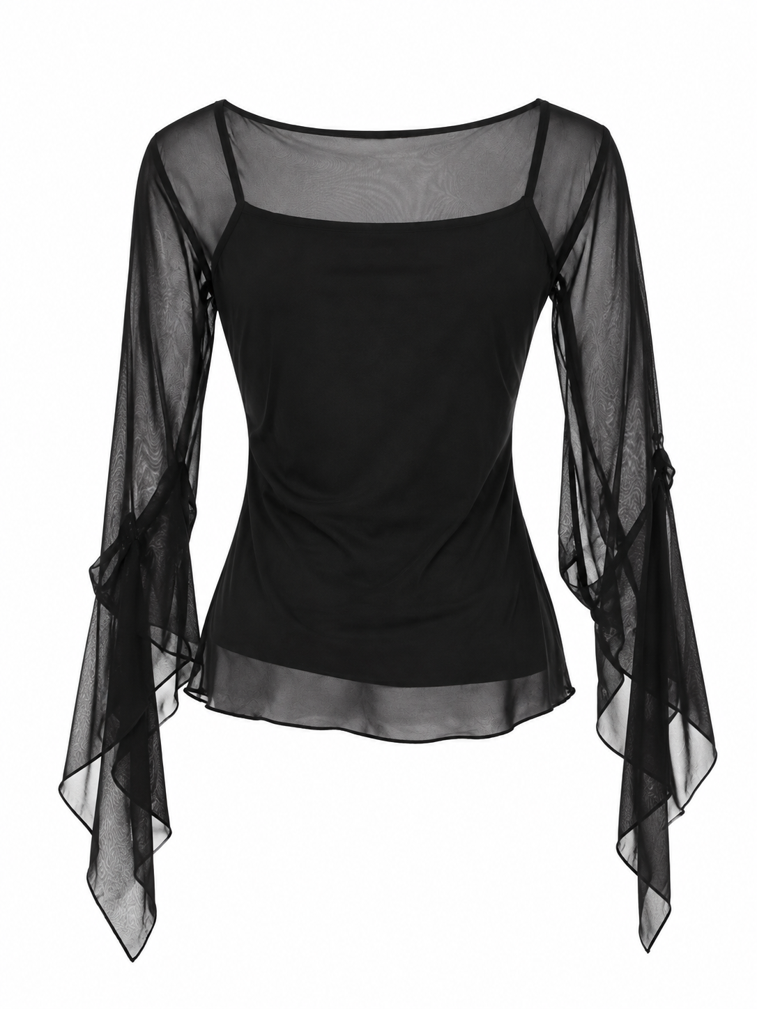 Black top with mesh sleeves