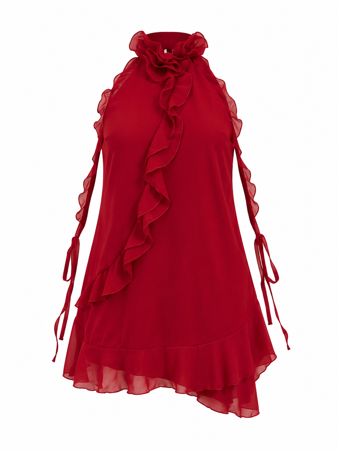 Mini ruffle dress with rose detailed neck