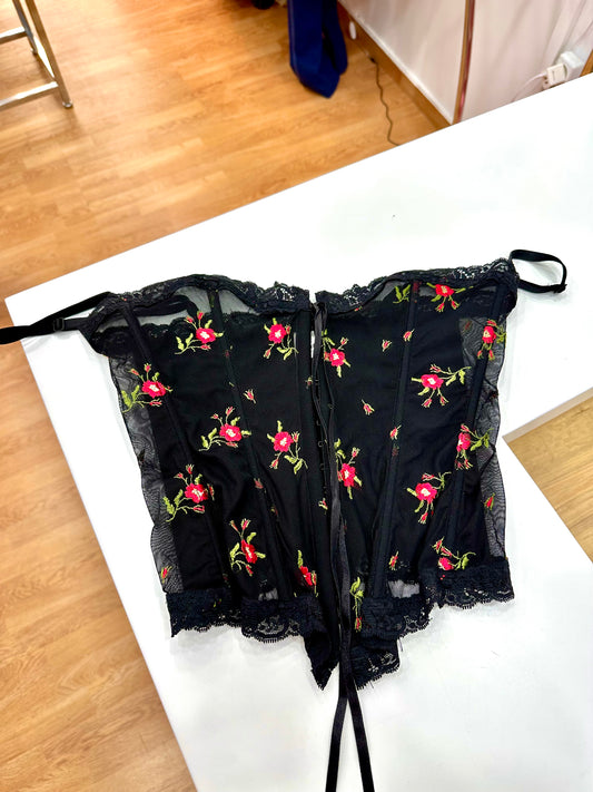 Mesh embroidered corset