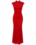 Lace maxi quipao dress with beads