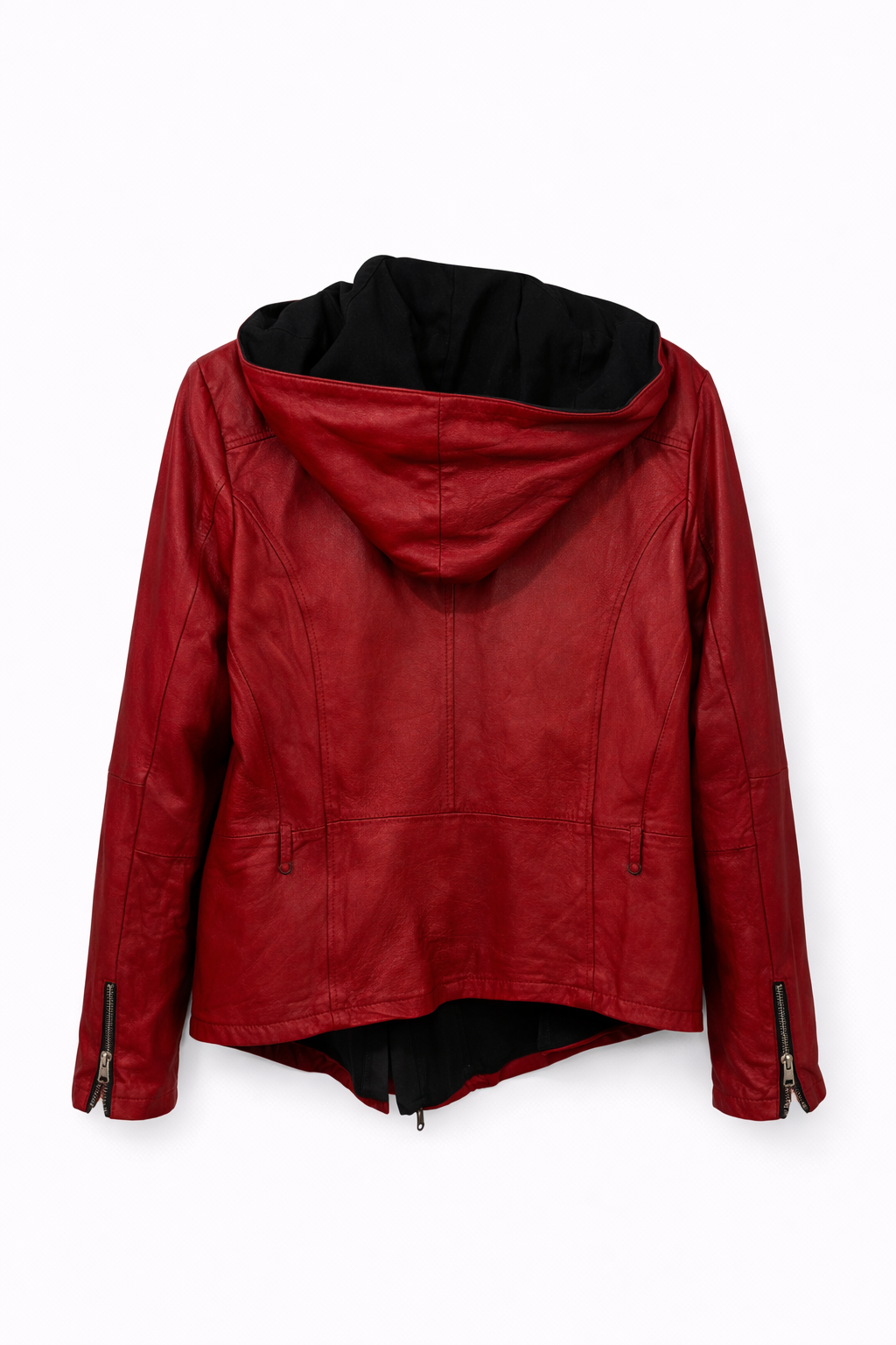 Leather hooded jacket