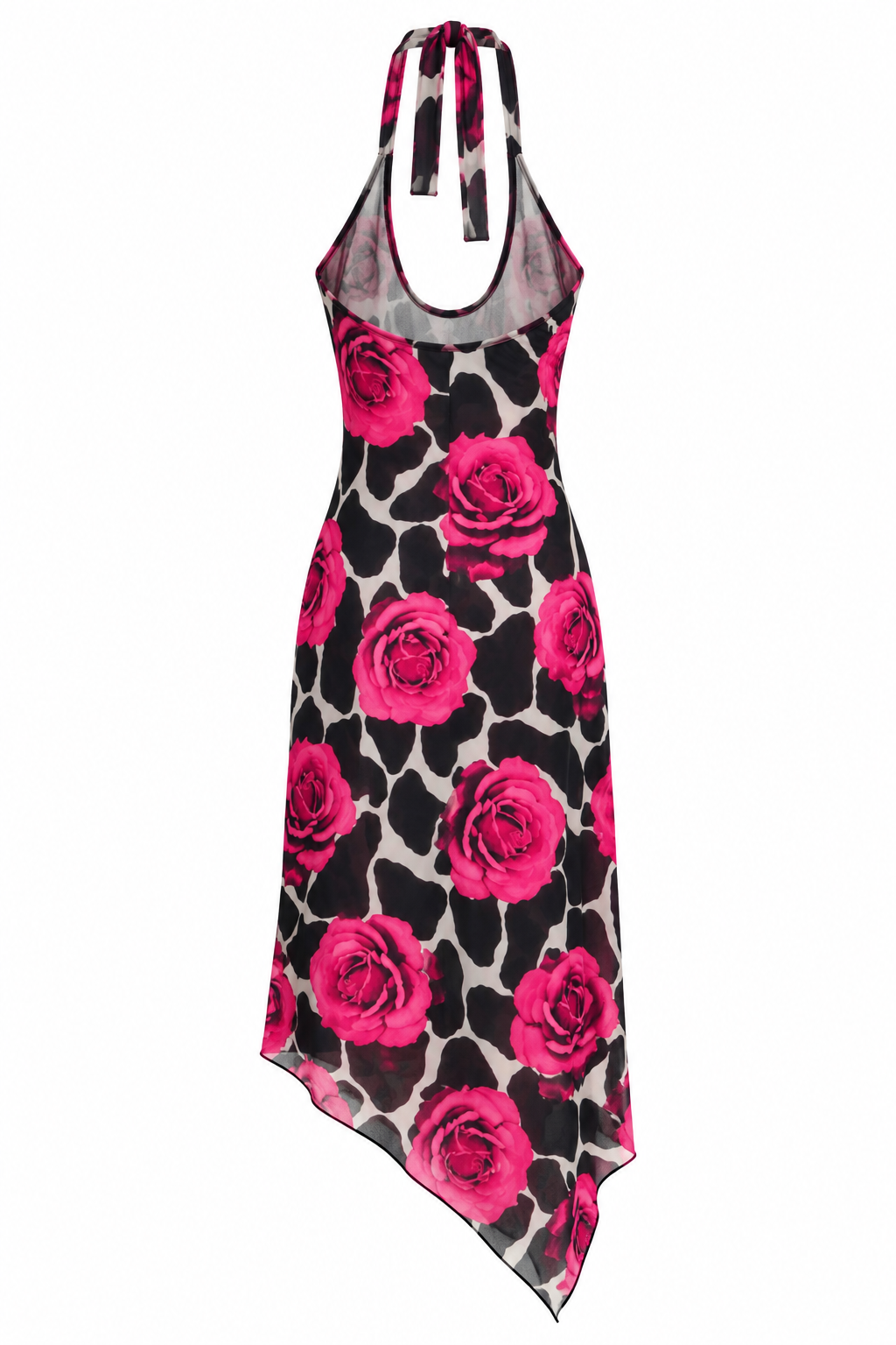 Halter neck asymmetrical floral dress