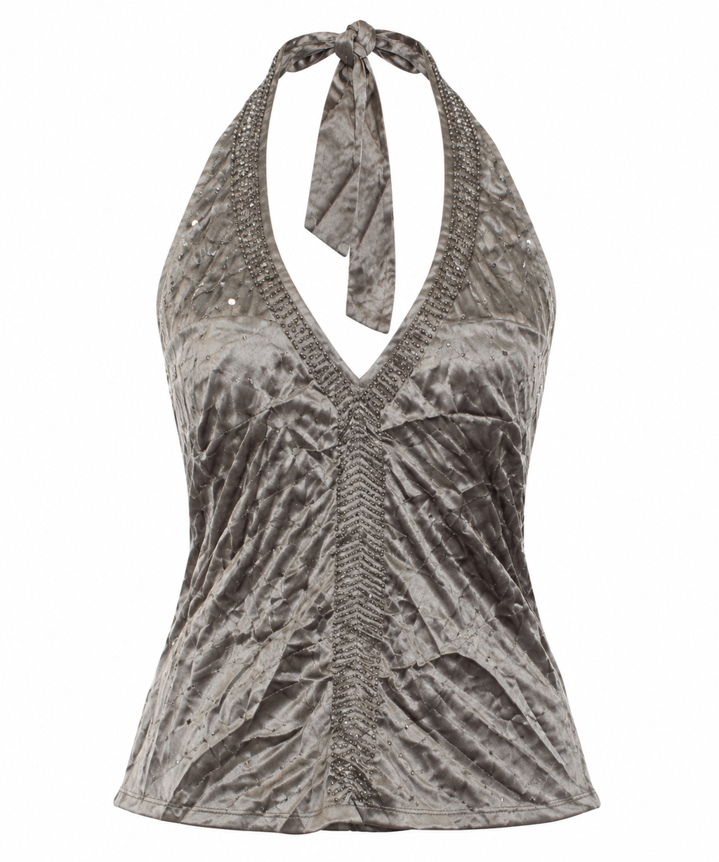 Satin halter neck embellished blouse