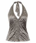 Satin halter neck embellished blouse