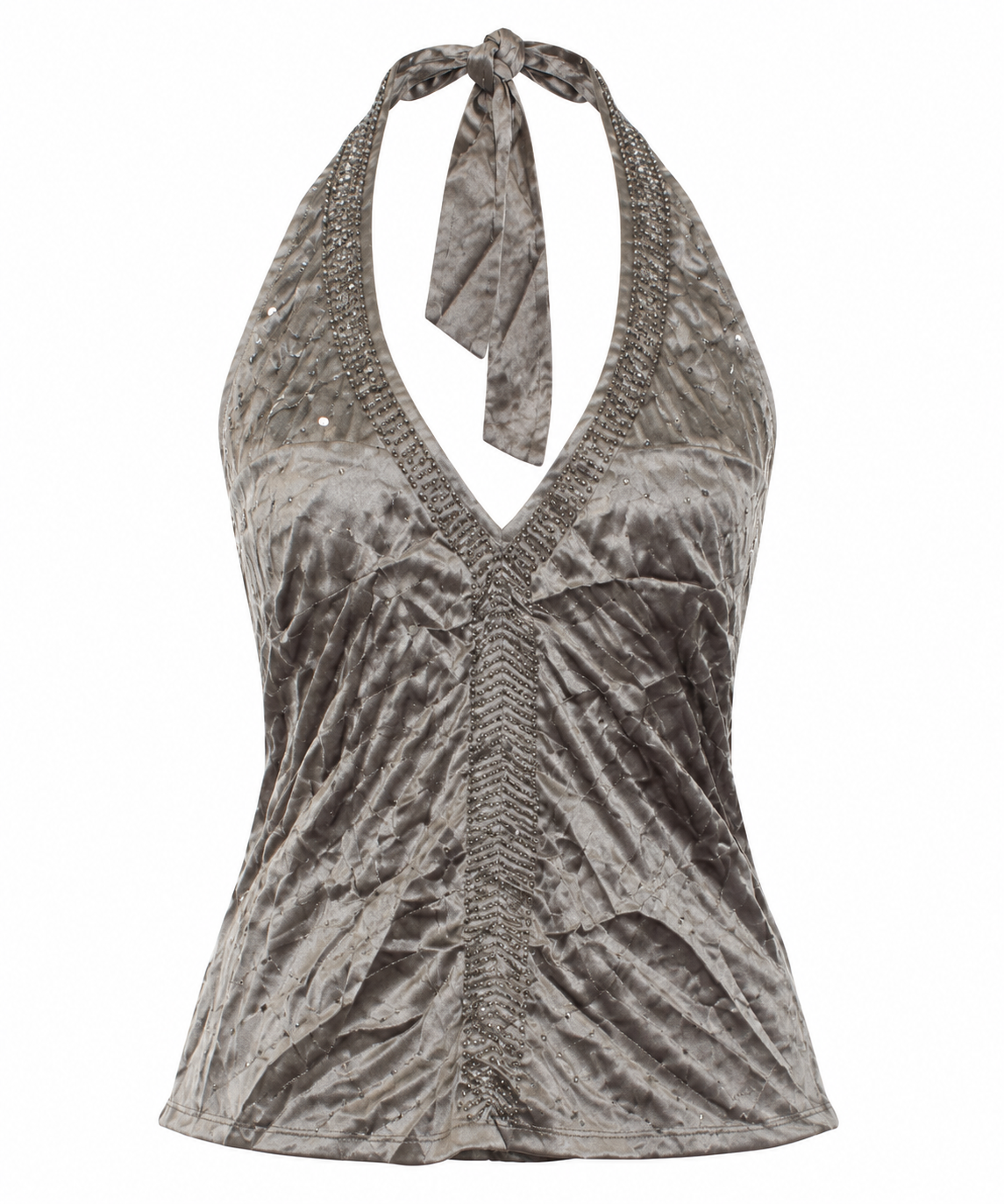 Satin halter neck embellished blouse
