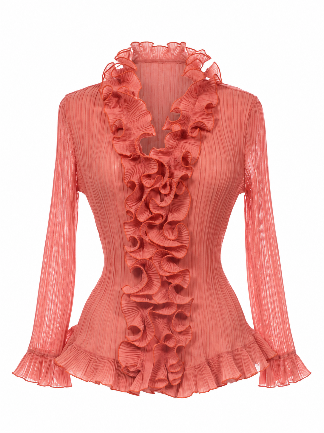 Pleated shirt with ruffles