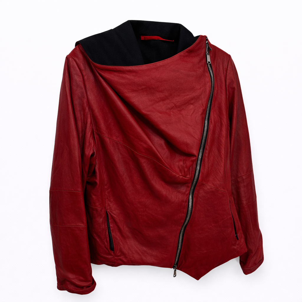 Leather hooded jacket