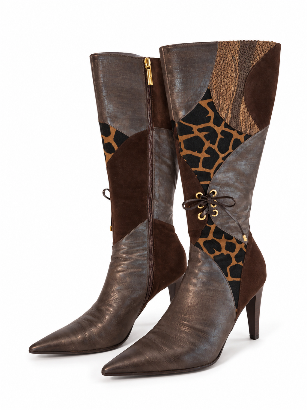 Vintage leather patchwork boots