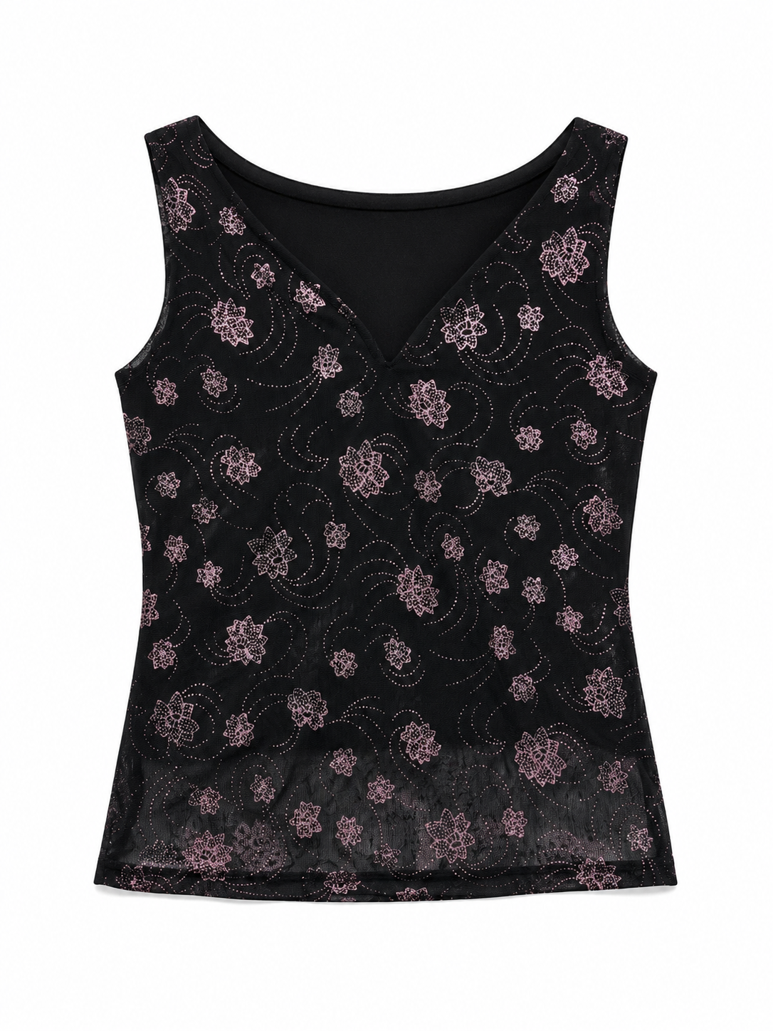 Vintage top, half mesh with sparkly flowers