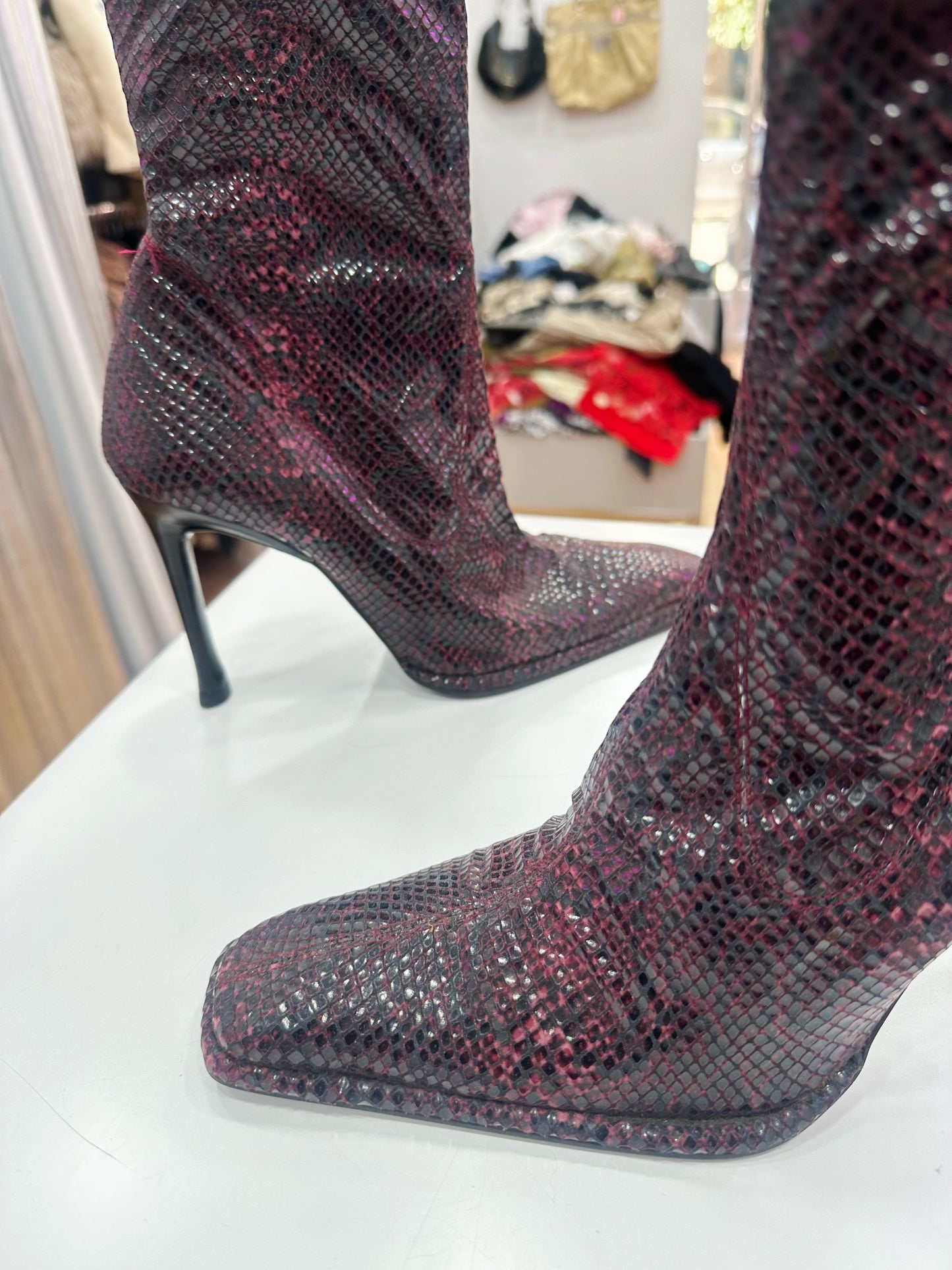 Leather snake print boots