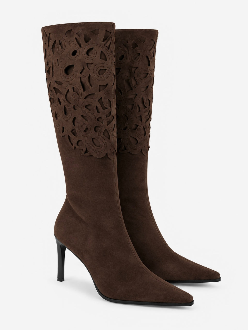 Deadstock suede sock boots with laser cut detail