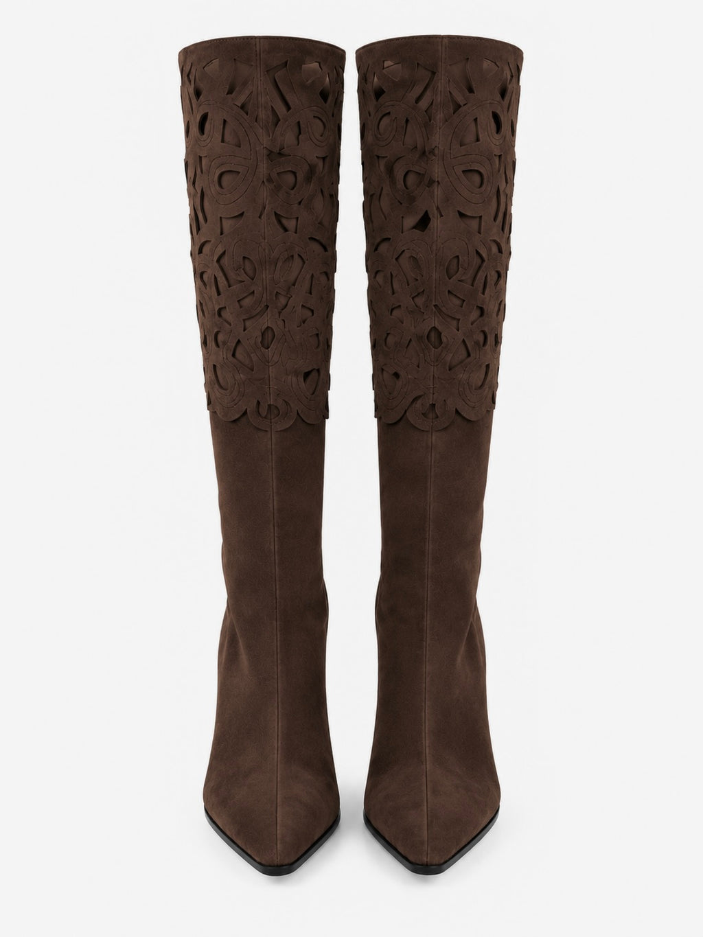 Deadstock suede sock boots with laser cut detail