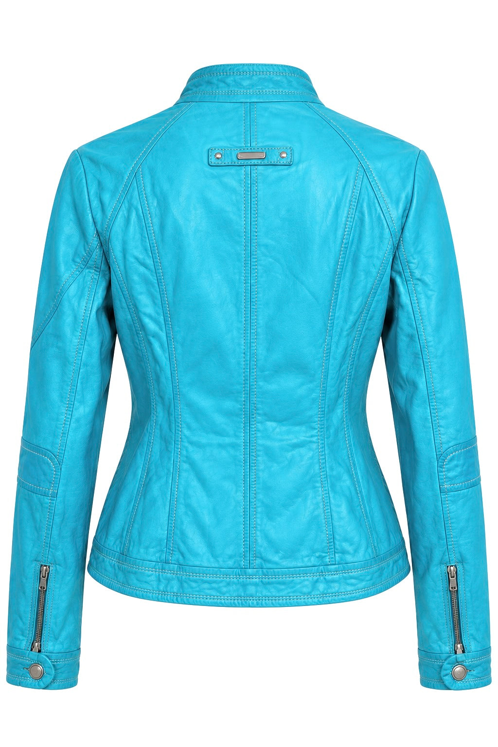 Teal real leather biker jacket