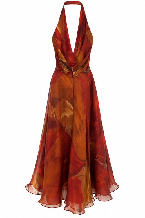 100% silk backless midi dress
