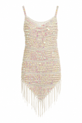 Knitted beaded top with fringes