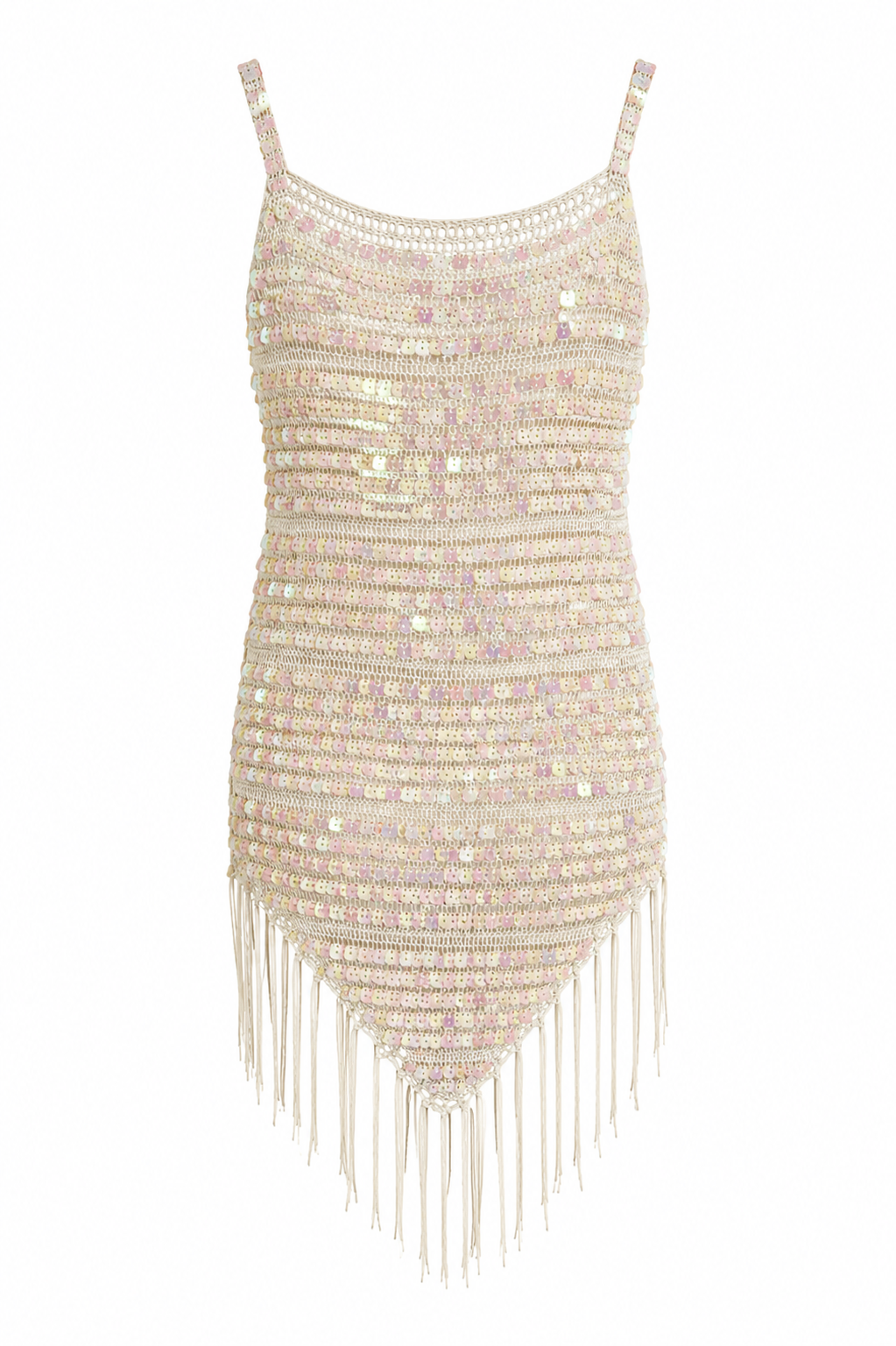 Knitted beaded top with fringes