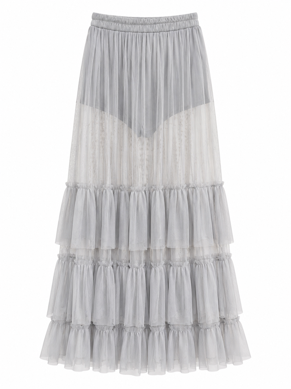 Sheer maxi ruffled skirt with inside shorts