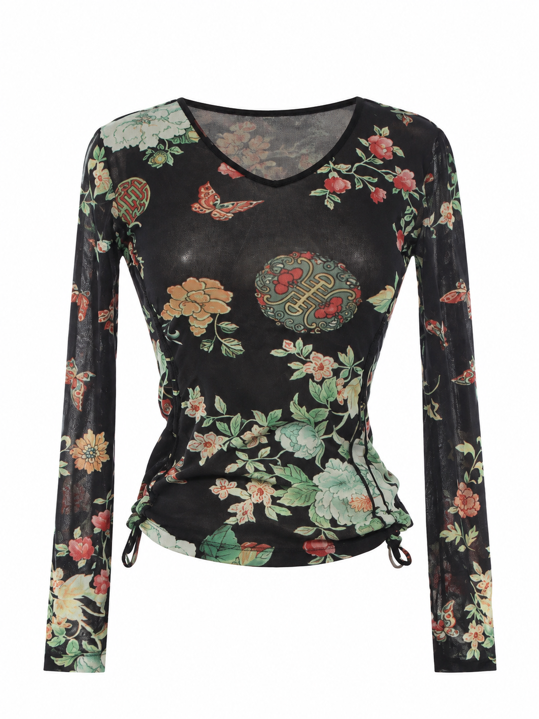 Mesh Japanese style ruched top