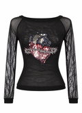 Vintage blouse with sequin embroidery & mesh sleeves