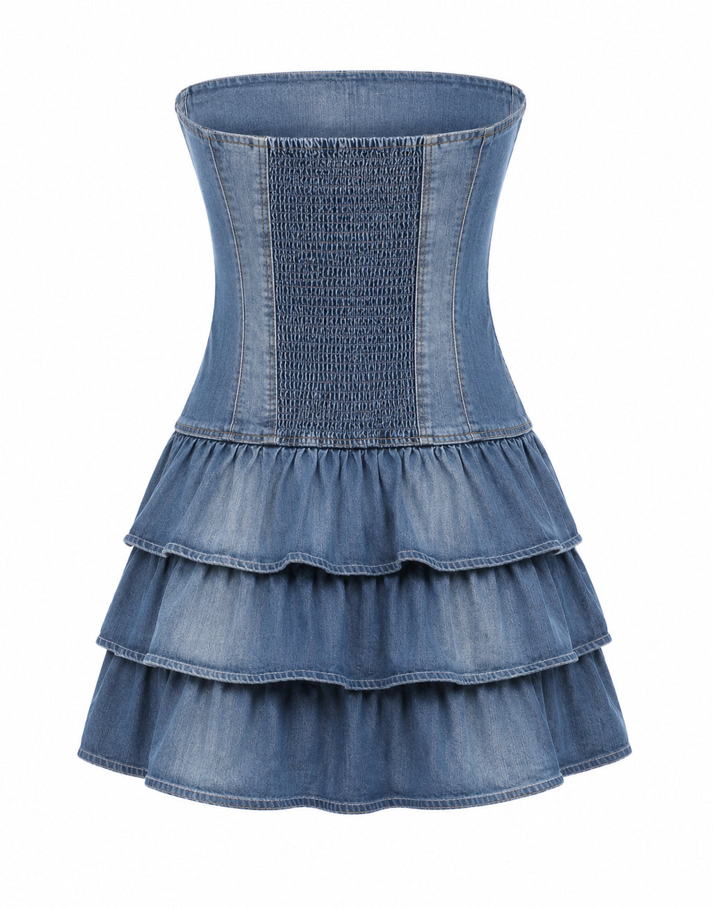 Mini denim strapless dress